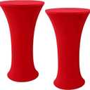 LIGCARESS Cocktail Table Covers 2pc 32x43 inch,Red Spandex Stretch Round Cocktail Tablecloth for Round Tables,Banquets,Outdoor Parties,Weddings,High top Table Covers(2pc Red 32X43)