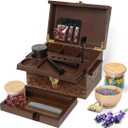 Stash Box Bamboo Storage Box with Combination Lock – Wooden Organizer Box with Removable Tray, Glass Jars & Accessories, Decorative Lockable Bamboo Box with Lid,Home Kitchen Pantry Stashbox Dark Brown