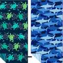 MelonBoat Large Microfiber Beach Towel: 2pcs Green Turtles & Navy Blue Shark Beach Towel for Travel, Absorbent Quick Dry Sand Free, Lightweight Compact for Kids Trip Vacation Bath Camping Pool Swim