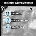 Heavy Duty Tarp 12x16 Feet, 14 Mil Waterproof Poly Tarps Cover UV Resistant, Rip & Tear Proof with Metal Grommets Every 20 Inches Silver Tarp