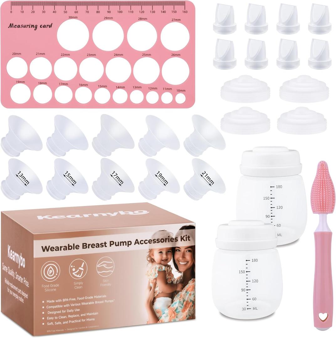 Replacement Parts Kit for Momcozy M5 Wearable Breast Pump  Includes 2 Bottles, 10 Flanges, 8 Duckbill Valves, 4 Membranes, Sizing Ruler & Cleaning Brush  BPA-Free, Easy to Clean