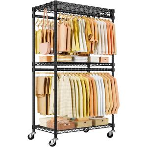 P5 Rolling Clothes Rack Heavy Duty, Clothing Racks for Hanging Clothes, Garment Rack with Wheels, 3 Tiers Portable Closet Rack 39.4'' W  20.5'' D  80.5'' H, Max Load 655 LBS, Black