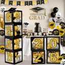 Black and Gold Graduation Decorations 2026 - Balloons Boxes with Letters 2026 GRAD So Proud of You, Congrats Grad Party Decorations for Any Grades