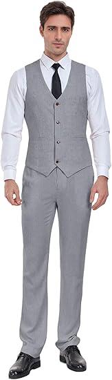 Netsky Mens Linen Suit 2 Piece Slim Fit Short Suits Lightweight Prom Tuxedo Vest and Shorts for Summer Beach Wedding XL, Light Grey