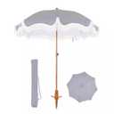 7 ft. Metal Beach Umbrella in Navy Strips with Tassel Design and Cover