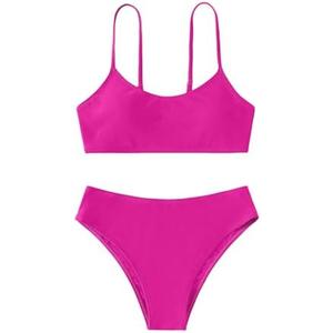 SHENHE Girl's 2 Piece High Waisted Spaghetti Strap Cute Swimsuit Bathing Suit Solid Bikini Sets, Size: 10-11 Y