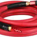 Keepro Rubber Air Hose, Durable Air Compressor Hose 3/8 Inch ID By 25 Feet Long with Swivel Universal Aluminium Quick Coupler and Plug, 300 PSI Maximum Pressure, Red