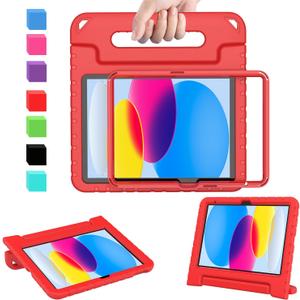 AVAWO Kids Case for New iPad (A16) 11th Generation 11 Inch 2025, iPad 10th Generation 10.9" 2022 with Built-in Screen Protector Durable Shockproof Lightweight Handle Cover for i Pad 10/11 Gen, Red