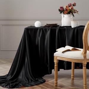 Vonty Ruffle Tablecloth Black Satin Tablecloth - 60" x 102", Silky Table Cloth Rectangle Scalloped Table Cloth Farmhouse Tables Cover Silk Tablecloths Vintage Tables Skirt for Kitchen Dining