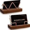 Amyhill 2 Pieces Wood Business Card Holder for Desk Wooden Business Card Display Stand Postcard Holder for Office Home Desktop (Wood Color, Rose Gold)