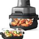 4-in-1 Portable Glass Air Fryer - 1500W, 400°F Precise Heat, 4.2QT & 1.6QT Dual Glass Containers and Lids, Non-Toxic, Max Crisp/Bake/Air Fry/Recrisp,Microwave, Freezer & Dishwasher Safe, Small