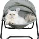 Cat Hammock Bed Elevated cat Bed, Comfortable and Breathable Pet Bed with Awning and Plush Toy, No-Tools Assemble, Cover Removable and Washable, Suitable for Indoor and Outdoor Use (Grey)
