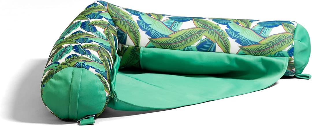 Big Joe Noodle Sling, No Inflation Needed, Pool Float with Armrests, Quick Draining Fabric, Cup Holder (Green Tropical Palm)