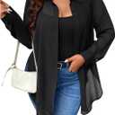 OYOANGLE Women's Plus Size Sheer See Through Button Down Long Sleeve Collared Neck Shirt Blouse Top (X-Large Plus, Black)