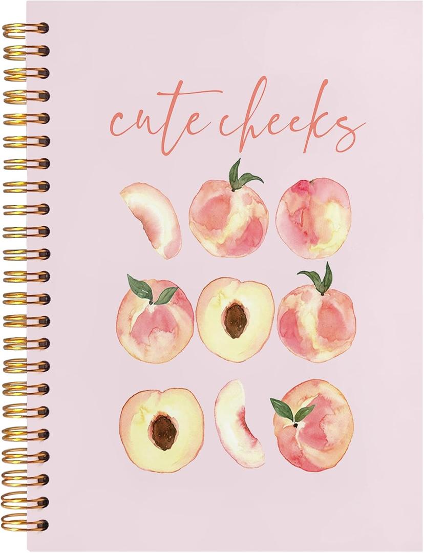 Cute Peach Notebook, Preppy Pink Peach Journal, Summer Fruit Lover Gifts Spiral Notebook Journal for Note Taking, Pink Office Supplies, 5.5x8.3 Inch