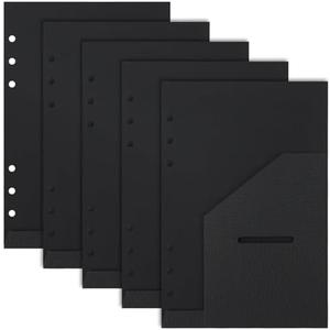 Koqye Kraft Paper Divider Pockets for A5 Binders, 6-Ring Front Pocket Organizer, 5.6" x 8.3" for Journal, Planner, School & Office Supplies (Black B)