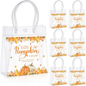 Sweetude 24 Pcs a Little Pumpkin Is on the Way Baby Shower Party Favors Bags Transparent PVC Pumpkin Gift Goodie Snacks Treat Candy Favors Bags for Fall Baby Shower Birthday Party Supplies