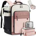 LOVEVOOK Travel Backpack for Women & Men, 40L Large Airline Approved Carry on Backpack for Travel, TSA Personal Item Travel Bag with 3 Packing Cubes, Waterproof Travel Essentials Bag fits 17" Laptop (Pink & White)