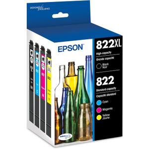 EPSON 822 DURABrite Ultra Ink High Capacity Black & Standard Color Cartridge Combo Pack (T822XL-BCS) Works with WorkForce Pro WF-3820,3823, 4820, 4830, 4833, 4834