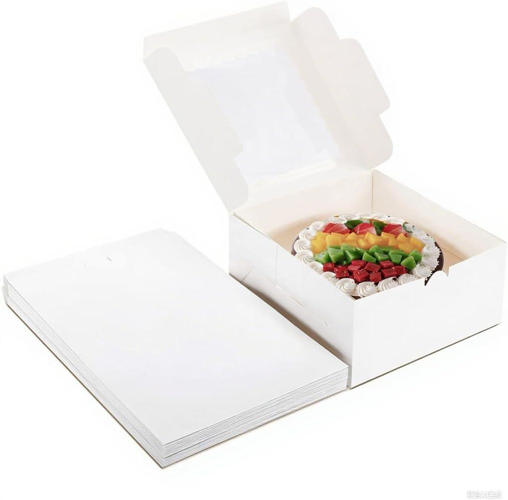 20Pack 8x8x5 Cake Boxes with Window(20 boxes), White Bread Boxes for Cookies, Cakes, and Baked Goods, Gift Giving Cake For Mothers day