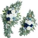Artificial Dusty Blue Wedding Arch Flower Swags Set of 2 for Welcome Signs, Reception and Ceremony Decorations - White Floral Decor