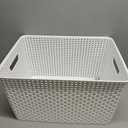 BINO | Plastic Storage Baskets with Lids, 33 Liter - 3 Pack, White | THE WOVEN COLLECTION | Storage Basket for Shelves | Woven Storage Baskets for Organizing Bins Pantry Shelf Organizer Container Bin
