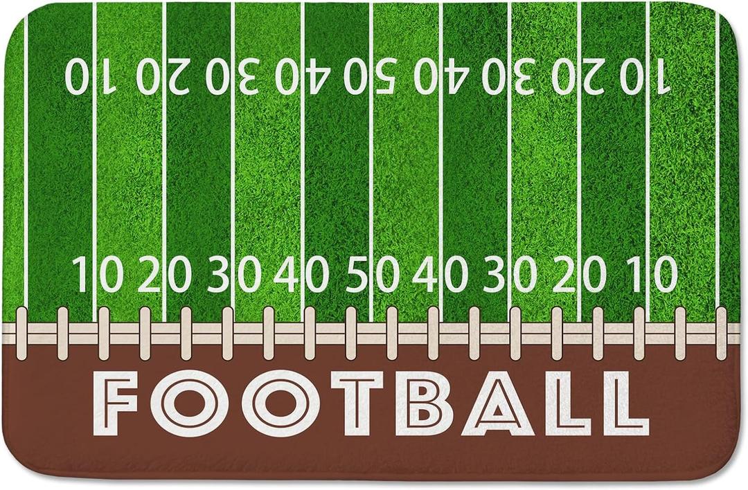Football Field Bathroom Rugs 24x16 Inches | Water Absorbent Soft Non-Slip Bath Mat Machine Washable Mats for Showers Laundry Rooms Indoor Doors Decor