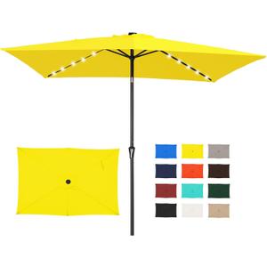 JEAREY 6.5x10 ft Rectangular LED Lighted Patio Umbrellas Outdoor Solar Table Market Umbrella w/Push Button Tilt/Crank, 6 Sturdy Ribs, UV Protection Waterproof Sunproof(Yellow)