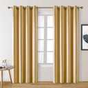 HOMEIDEAS 2 Panels Gold Faux Silk Blackout Curtains, 52 X 96 Inch Room Darkening Satin Thermal Insulated Window Drapes for Bedroom, Indoor