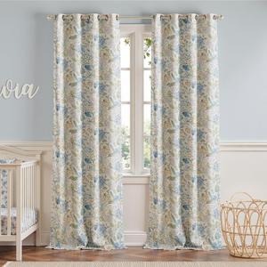 jinchan Nursery Curtains 95% Blackout Blue Floral Curtains for Kids Room, 96 Inch Length Farmhouse Drapes for Bedroom Living Room Darkening Window Treatment Grommet Top Set of 2 Panels