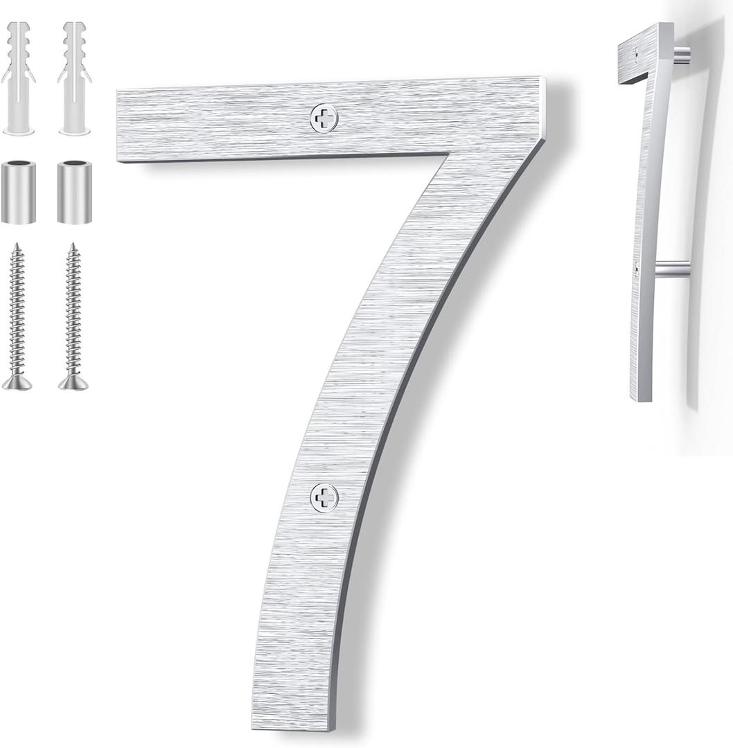 8 Inch Large Metal House Number for Outside, Modern Floating Home Address Numbers, Aluminum Silver Anti-Rust numbers for house for Garden Front Door Garage Apartment Signage,911 Visibility Signage (7), 8in No.7