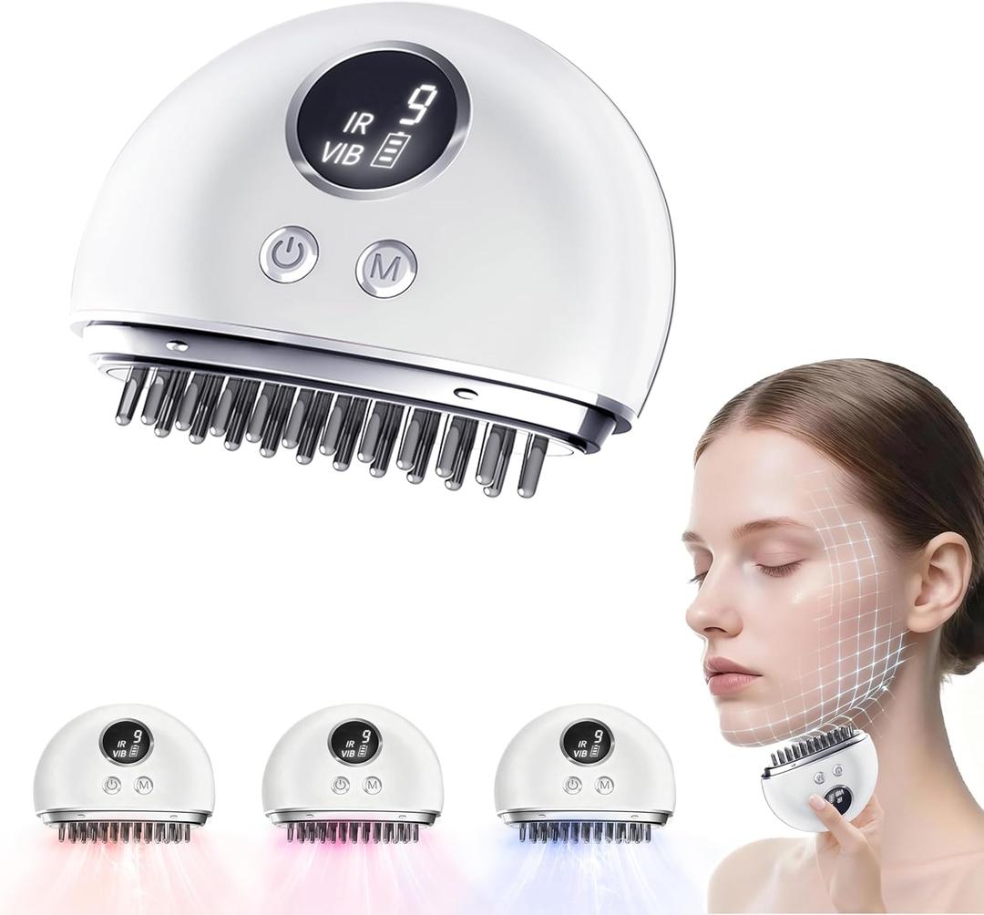 Lymphatic Contour Face Brush - Electric Face Massager with 9-Level Vibration & Microcurrent for Lymphatic Drainage, Puffiness Reduction, Double Chin and Jawline Sculpting (White)