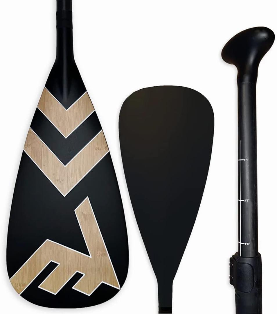 Adjustable Bamboo Paddleboard Paddle - VAMO Carbon Fiberglass Adjustable Paddle with ABS Edge for SUP, SUP Surf, or Paddleboarding