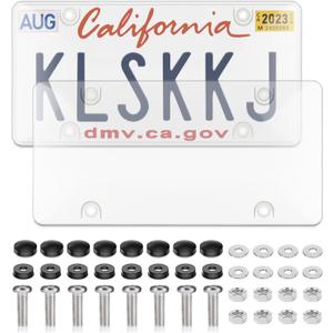 2 Pack Clear License Plate Covers, License Plate Protector Unbreakable Plastic Shields Tag Holder Fits Standard US Plate with Screws Caps