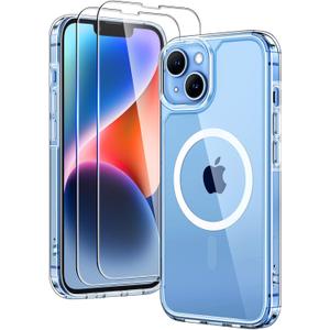 TAURI 3 in 1 Magnetic for iPhone 14 Case Clear, [Compatible with MagSafe] with 2X Screen Protectors, Military-Grade Drop Protection Shockproof Slim 14 Cover 6.1 Inch