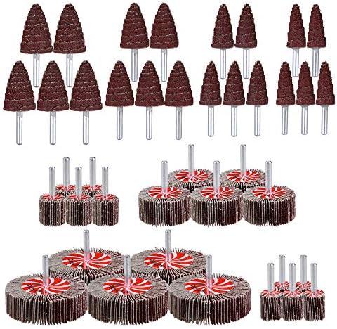 40 Pack 1/4" Abrasive Flap Wheel Sander Set, Rocaris 80 Grit Aluminum Oxide Flap Wheels Cone Shape Sanding Wheel