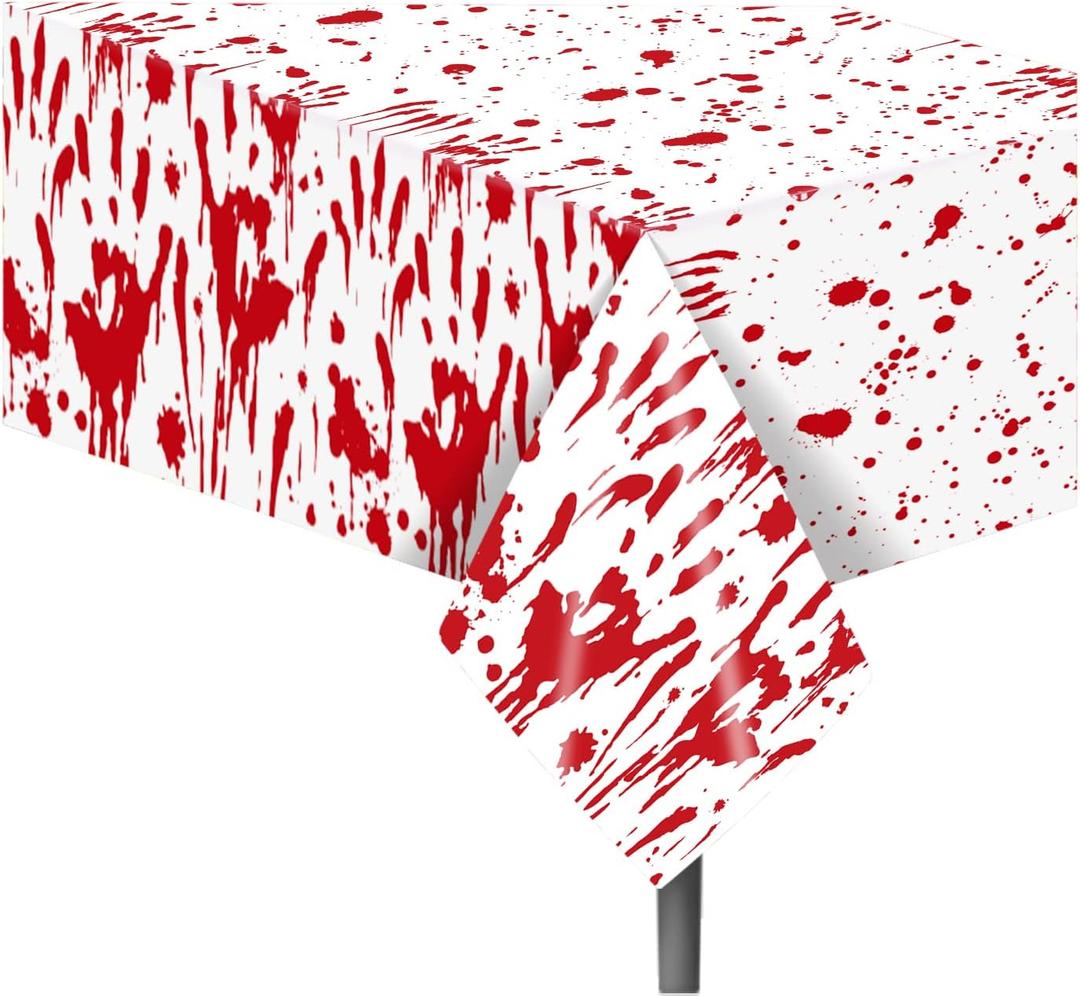 2Pcs Halloween Bloody Hands Party Tablecloth Bloody Hands Plastic Table Covers Bloods Splatter Party Supplies Halloween Disposable Table Cover for Scary Movie Nights Birthday Party Decorations,54x87In