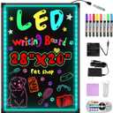 Hosim LED Message Writing Board, 28 x 20" Illuminated Erasable Neon Effect Restaurant Menu Sign with 8 Colors Markers, 7 Colors Flashing Mode DIY Message Chalkboard for Kitchen Wedding Promotions