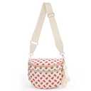 Crescent Crossbody Bum Bag for Women, Large Nylon Sling Belt Bag, Trendy Checkered Fanny Pack, Multi-Pocket Shoulder Purse (Strawberry Print - Beige)