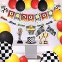 Two Fast Race Car Birthday Banner Checkered Flag & Flame Themed Party Supplies for 2nd Birthday Racing Car Themed Baby Shower Two Fast Birthday Decorations