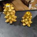 Sliner 2 Pcs Christmas Gold Pine Tree Candle Holders Vintage Taper Decorative Candlestick 8.7" 6.5" 4.5" Height Fits 0.8" Candle for Christmas Holiday Candles Stand Table Centerpiece Dining Decor