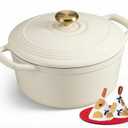 Overmont Enameled Cast Iron Dutch Oven - 5.5QT Pot with Lid Cookbook & Cotton Potholders - Heavy-Duty Cookware for Braising, Stews, Roasting, Sourdough Baking White