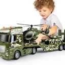 Dwi Dowellin Green Military Big Truck Toys,25.6" Semi Truck Toy with Helicopters and Tank,Army Toys with Lights & Sounds,Birthday Gift for 2 3 4 5 Years Old Boys and Girls