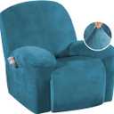 H.VERSAILTEX 1 Piece Recliner Cover Velvet Plush Recliner Slip Covers for Recliner Chair Recliner Slip Covers with Elastic Bottom Feature Thick Luxury and Soft Velvet Plush Fabric, Peacock Blue