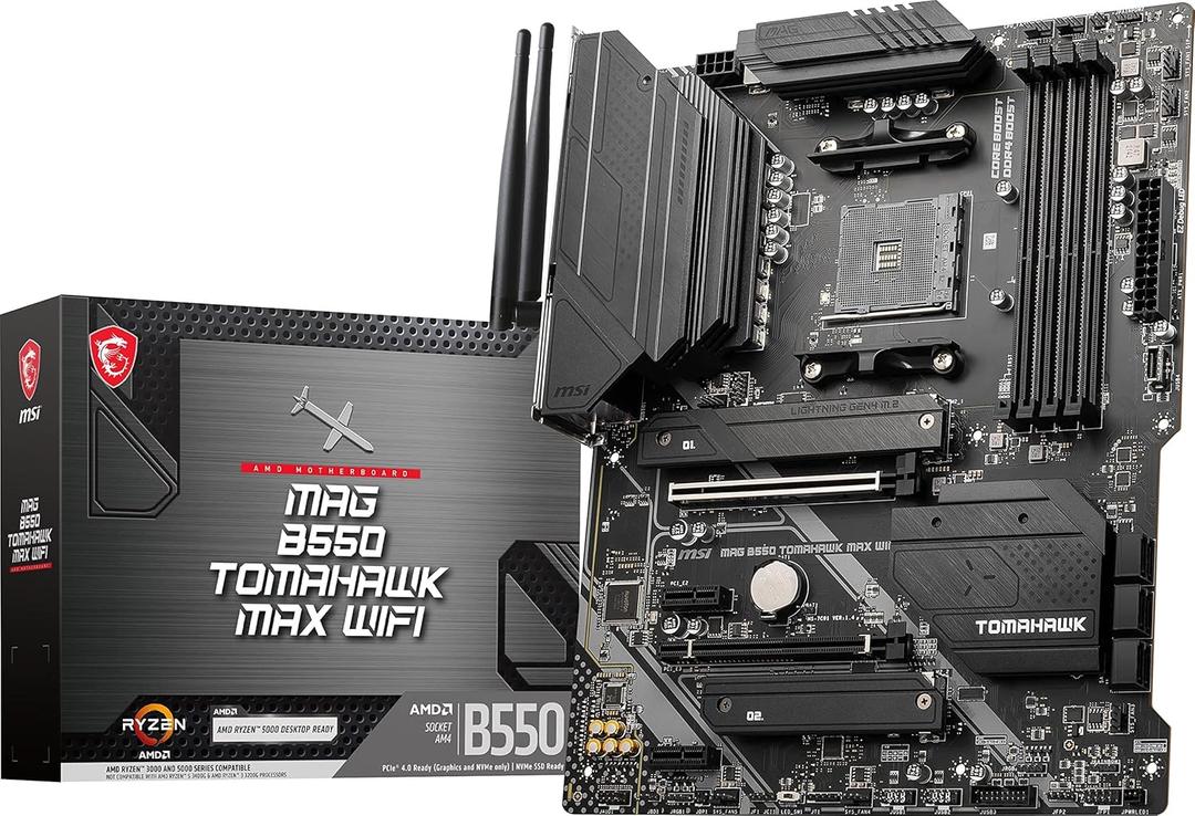 MSI MAG B550 Tomahawk MAX WiFi Gaming Motherboard (AMD AM4, DDR4, PCIe 4.0, SATA 6Gb/s, M.2, USB 3.2 Gen 2, HDMI/DP, ATX, Wi-Fi 6E, AMD Ryzen 5000 Series Processors) AMD Gaming Motherboards 