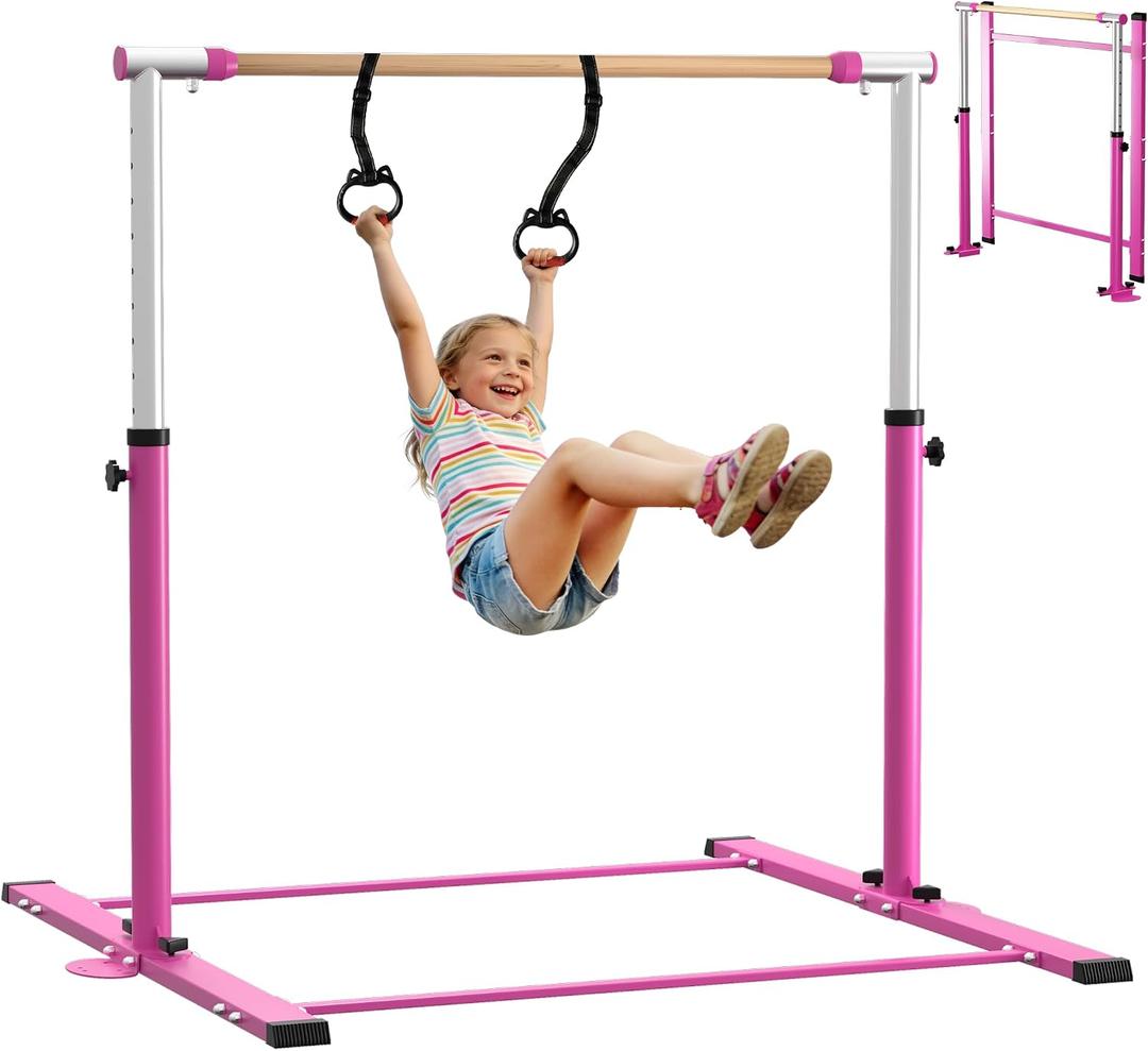 Gymnastic Kip Bar, Adjustable Height 3-5FT, 300LB Capacity, Kid, 53*9.7*7inch