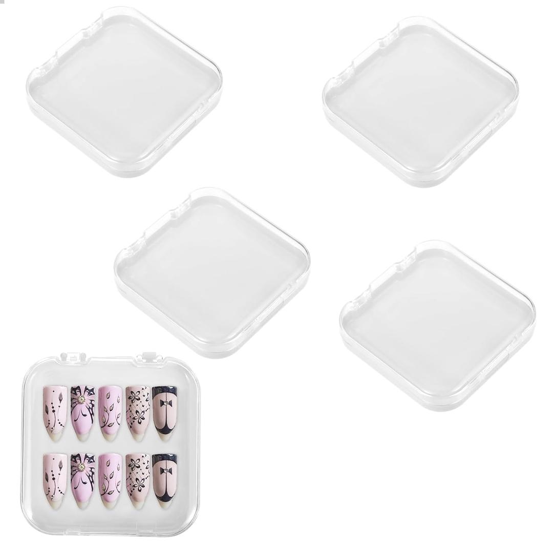 JJUNW 4PCS 2.95" Nail Art Display box Acrylic Press On Nail Storage Box Packaging Box with Adhesive Double Sided Tape for Nail Business Nail Art Nail Salon(White)