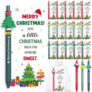 Marspark 30 Set Christmas Gifts Bulk Christmas Ballpoint Pens and Greeting Cards Set with Bag Twist Ties for Employee Coworker Teacher Student School Office Home Party Favor