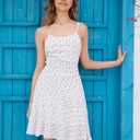 ZTC Floral Summer Dress for Women Spaghetti Strap Sleeveless A-line Dress Casual Beach Daily Wear Perfect for Vacation (White, L)