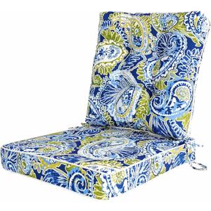 Outdoor Chair Cushions Seat/Back Set Patio Furniture Cushion Indoor & Outdoor 19x19 Inch with Ties Waterproof Home Garden